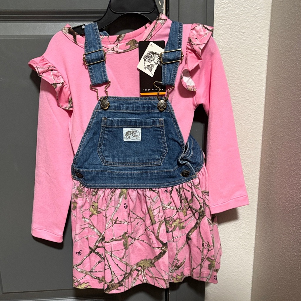 Bass Pro Shops Pink shirt and Denim overall dress size 2 t